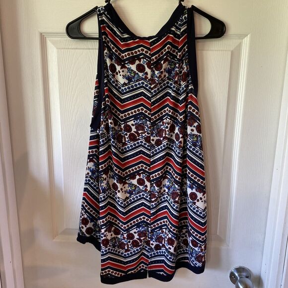 Andrea Missy Blouse Women’s Large Sleeveless Chevron Floral Colorful Slit Bottom - Picture 6 of 10